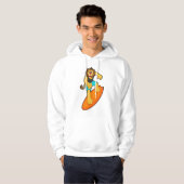Leeuw als Surfer met surfboard Hoodie (Voorkant volledig)
