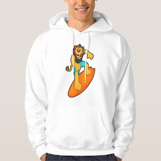 Leeuw als Surfer met surfboard Hoodie (Voorkant)