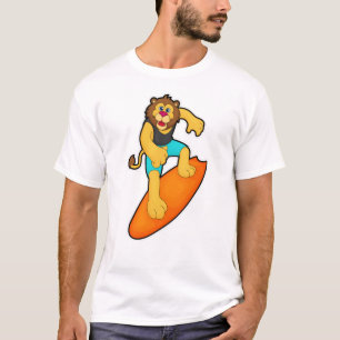 Leeuw als Surfer met surfboard T-shirt