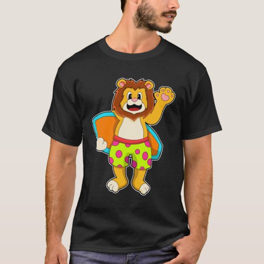 Leeuw als Surfer met surfboard T-shirt (Voorkant)