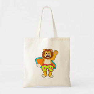 Leeuw als Surfer met surfboard Tote Bag