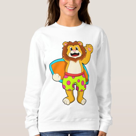 Leeuw als Surfer met surfboard Trui (Voorkant)