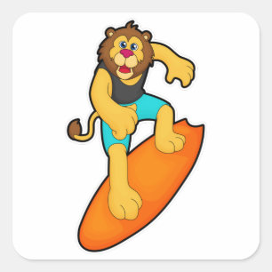 Leeuw als Surfer met surfboard Vierkante Sticker