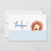 Leeuw Baby Blauw 1e Verjaardag Bedankkaart (Voorkant)