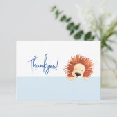 Leeuw Baby Blauw 1e Verjaardag Bedankkaart (Staand voorkant)