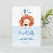 Leeuw Baby Blauw 1e Verjaardag Kaart (Staand voorkant)