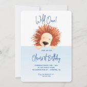 Leeuw Baby Blauw 1e Verjaardag Kaart (Voorkant)