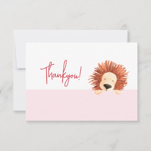 Leeuw Baby Roze 1e Verjaardag Bedankkaart (Voorkant)