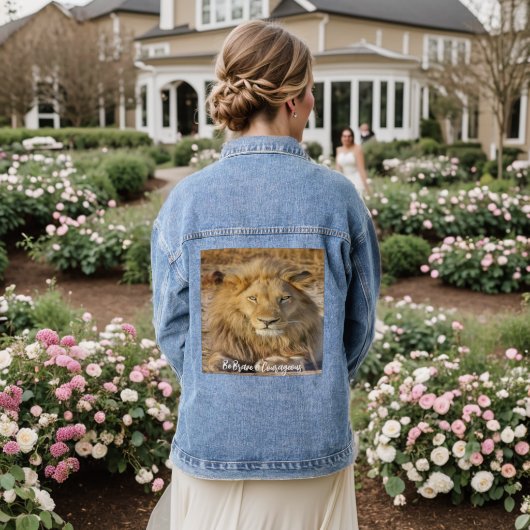 Leeuw Be Brave & Courageous Denim Blue Jean Jacket (Huwelijk Achterkant)