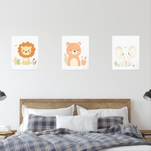 Leeuw, Beer & Olifant Kwekerij Wall Art Set (Slaapkamer)