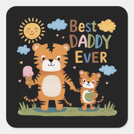 Leeuw beste papa ooit vierkante sticker (Voorkant)