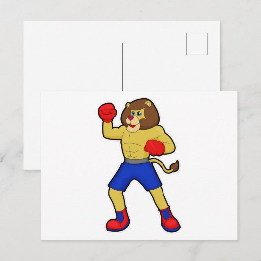 Leeuw bij boksen met boks handschoenen briefkaart (Voorkant / Achterkant)