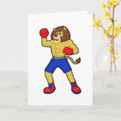 Leeuw bij boksen met boks handschoenen kaart (Gele Bloem)