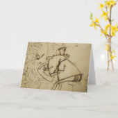 Leeuw bij bureau - Wenskaart (spatie) Kaart (Gele Bloem)