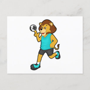 Leeuw bij handbalspeler met handbal briefkaart