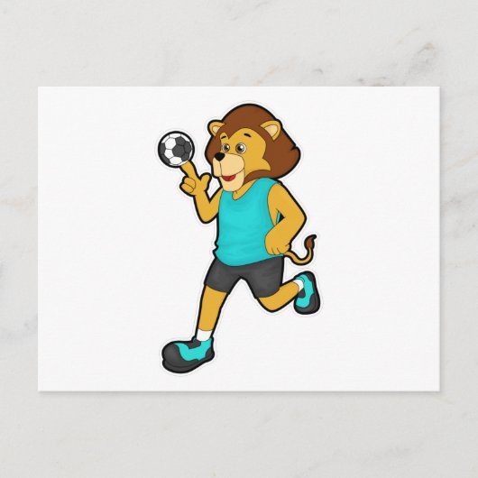 Leeuw bij handbalspeler met handbal briefkaart (Voorkant)