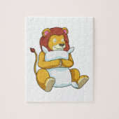 Leeuw bij het slapen met een piloot legpuzzel (Verticaal)