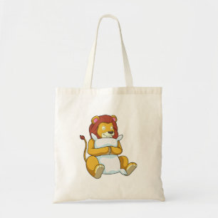 Leeuw bij het slapen met een piloot tote bag