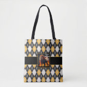 Leeuw Bijbel Verse Geel, Zwart & Wit Argyle Tote Bag (Voorkant)