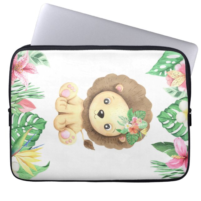 Leeuw Bloem Aquarel Laptop Sleeve (Voorkant)
