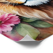 Leeuw Bloemen Waterverf Portretkunst Poster (Hoek)