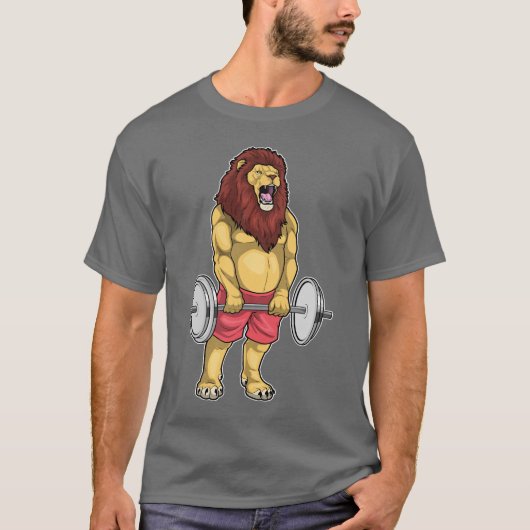 Leeuw Bodybuilder Dumbbell Bodybuilding T-shirt (Voorkant)