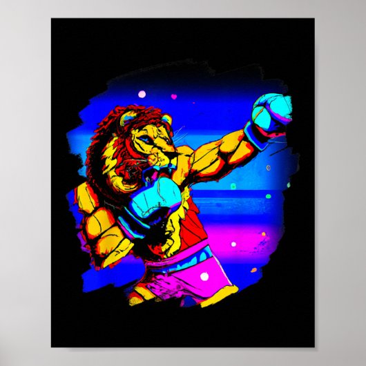 Leeuw Boksen Cool Grappige Leeuw Boksen Boxer Poster (Voorkant)