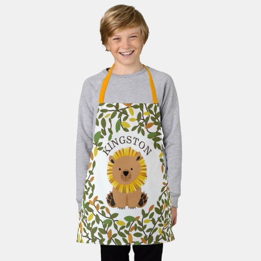 Leeuw Botanisch groen Kinder Schort (Gedragen)