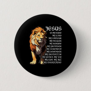 Leeuw Christelijke Jezus Is Mijn Koning, God, Heer Ronde Button 5,7 Cm