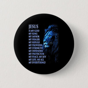 Leeuw Christelijke Jezus Is Mijn Koning, God, Heer Ronde Button 5,7 Cm