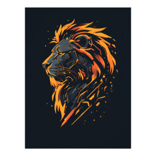 Leeuw Cyberpunk Mecha Neon Goud Gaming Poster