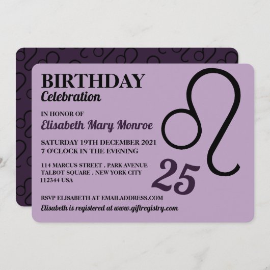 Leeuw, de leeuw, sterrenbeeld sterrenbeeld, verjaa kaart (Voorkant / Achterkant)