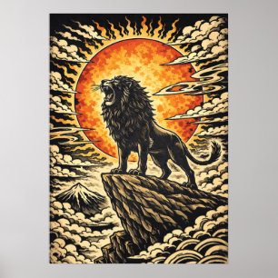 Leeuw die brult in de zon - Inspirerende Kunst Poster