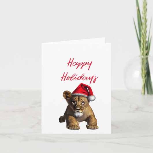 Leeuw die een Pet van de Kerstman leeg heeft Kaart (Voorkant)