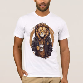 Leeuw die koffie drinkt ontwerp t-shirt