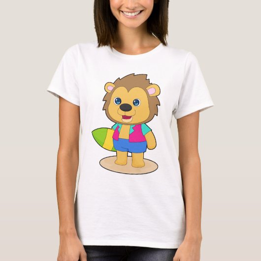 Leeuw die op een surfplank surft Zomer T-shirt (Voorkant)