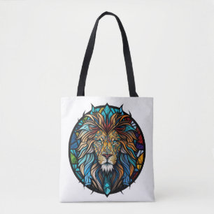 Leeuw Dierportret Glas in lood Wildlife Forest Tote Bag