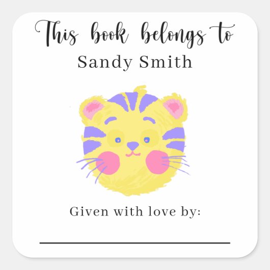 Leeuw - Dit boek is eigendom van met bericht Vierkante Sticker (Voorkant)