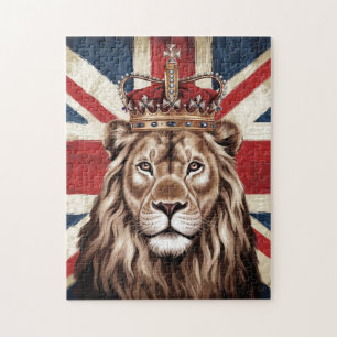 Leeuw draagt Britse vlag Legpuzzel