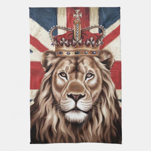 Leeuw draagt Britse vlag Theedoek (Verticaal)