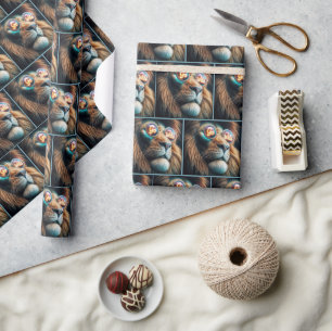 Leeuw draagt GO WILD Neon zonnebril Cadeaupapier