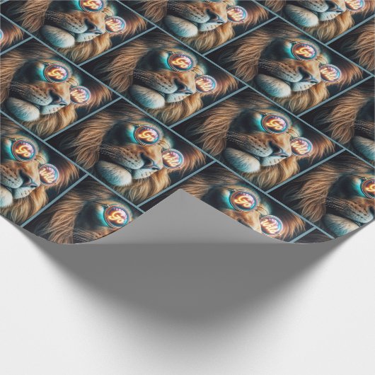 Leeuw draagt GO WILD Neon zonnebril Cadeaupapier (Hoek)