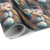 Leeuw draagt GO WILD Neon zonnebril Cadeaupapier (Rol Hoek)