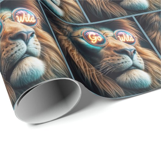 Leeuw draagt GO WILD Neon zonnebril Cadeaupapier (Rol Hoek)