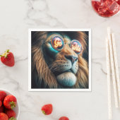 Leeuw draagt neonzonnebril met tekst servet (Insitu)