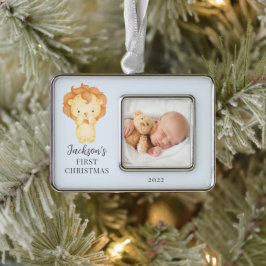 Leeuw Eerste Kerst Foto Kerstbal Verzilverd Omlijst Ornament