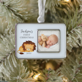 Leeuw Eerste Kerstdag Foto Verzilverd Omlijst Ornament