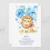 Leeuw eerste verjaardag uitnodiging (Voorkant / Achterkant)