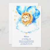 Leeuw eerste verjaardag uitnodiging (Voorkant / Achterkant)