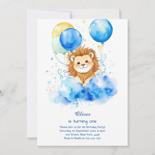 Leeuw eerste verjaardag uitnodiging (Voorkant)